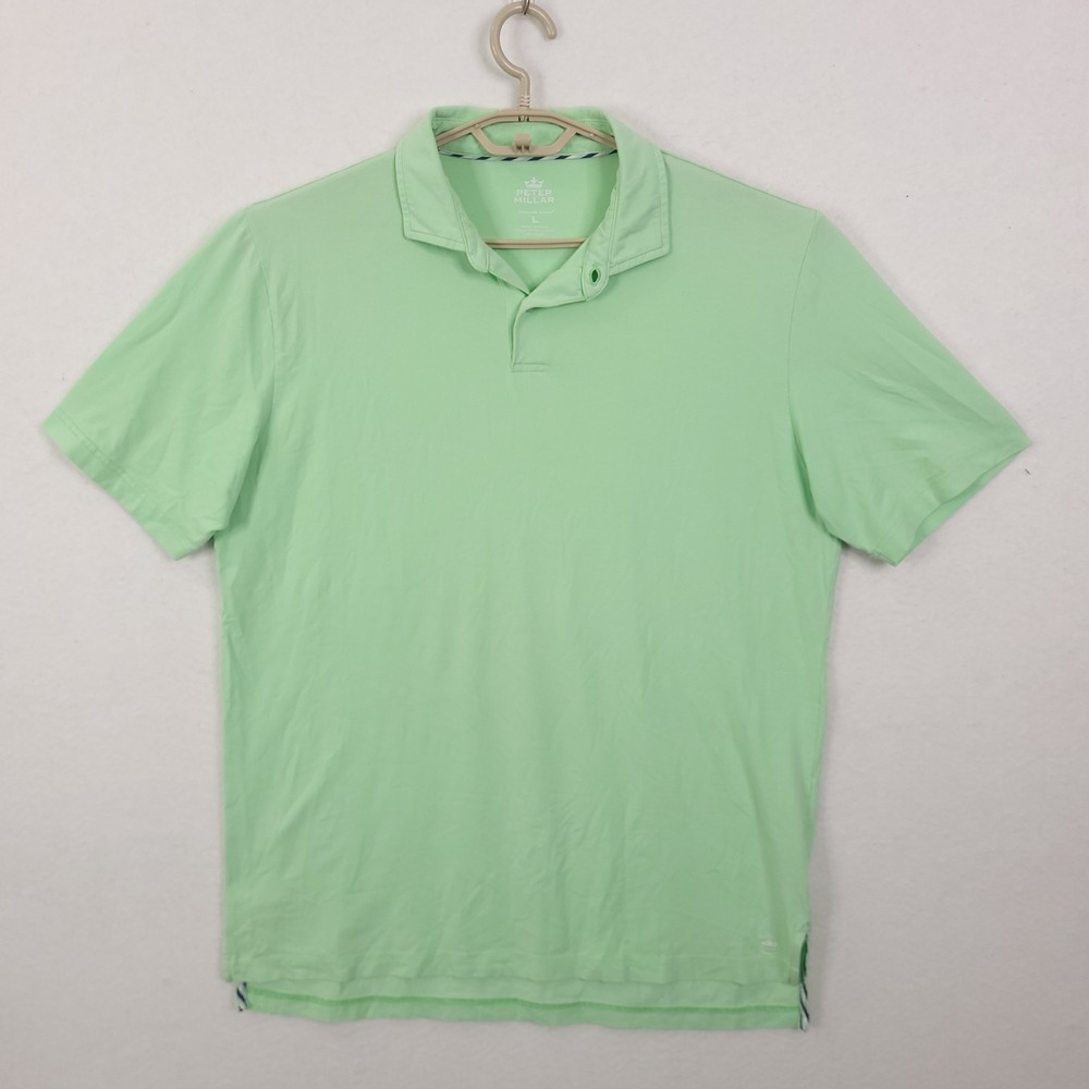 Peter Millar Polo Shirt Mens Green Large Golf Seaside Wash Preppy Short Sleeve